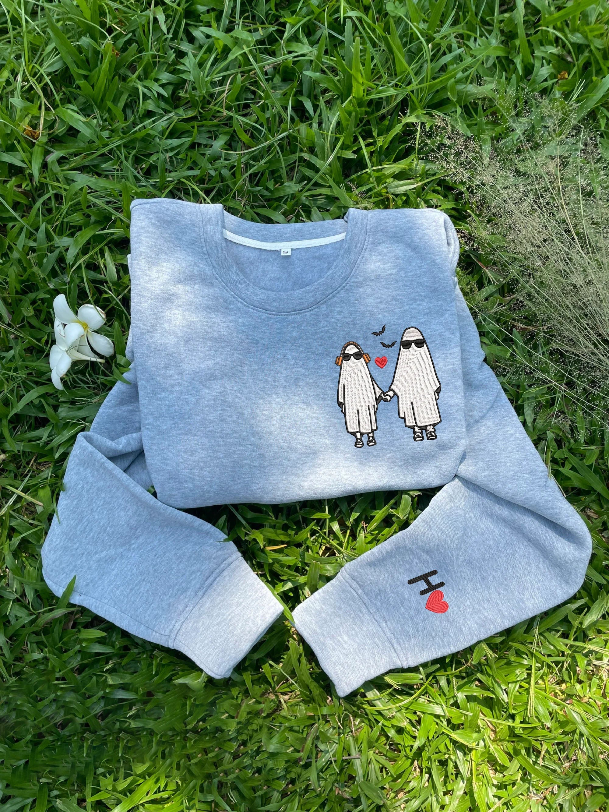 Custom Embroidered Couple Ghost Sweatshirt