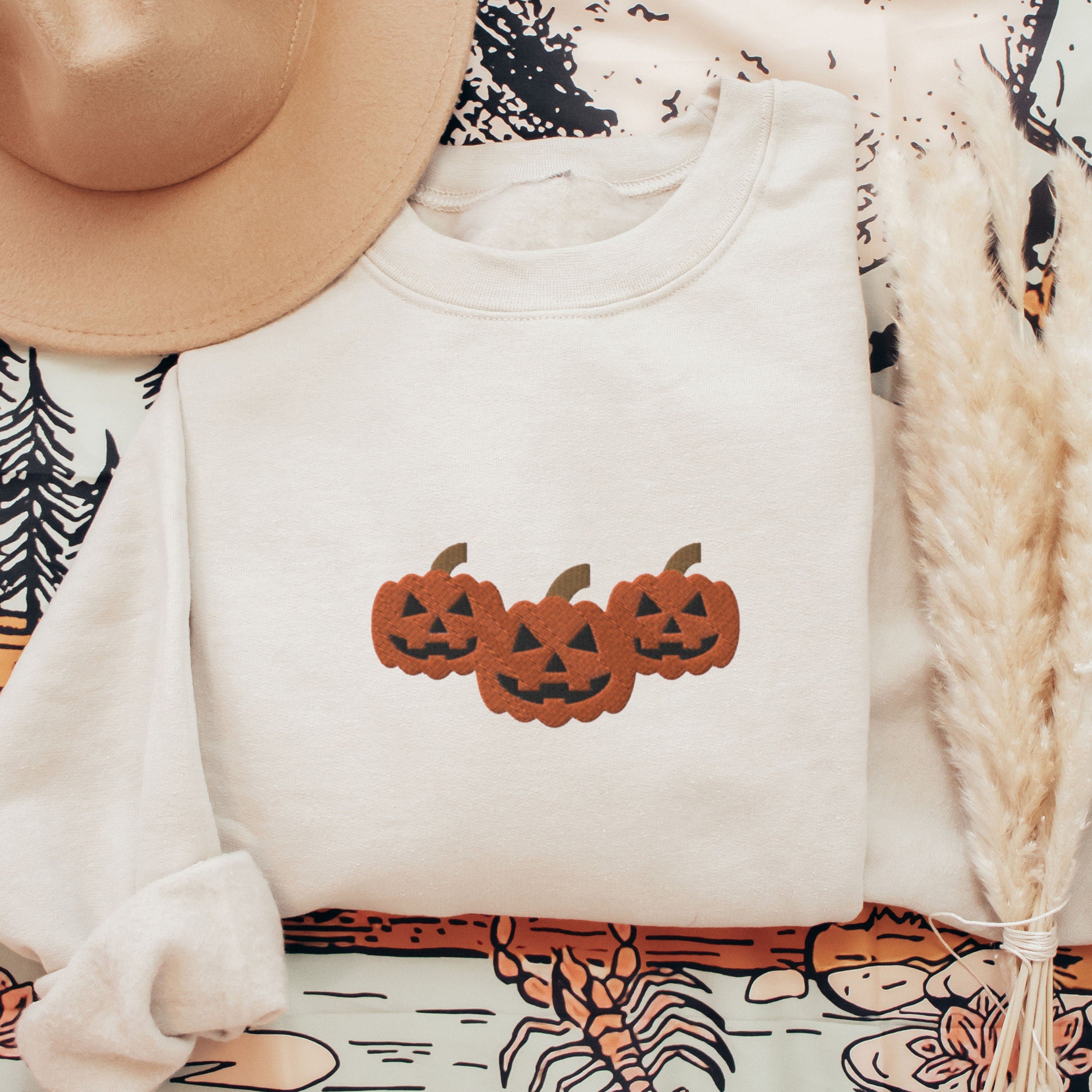 🎃🔥Halloween Pumpkin Sweatshirt Embroidered, Spooky Season Shirt