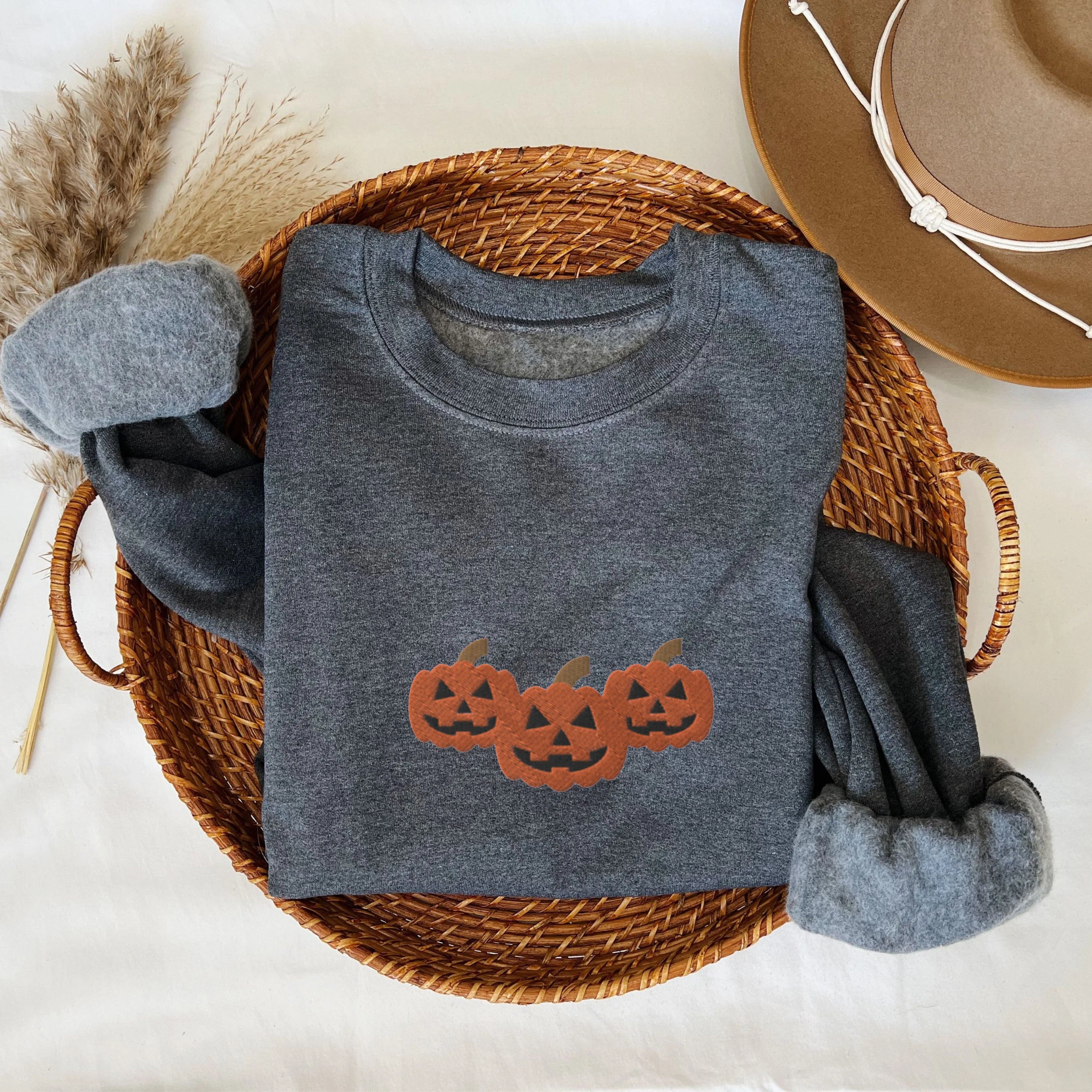 🎃🔥Halloween Pumpkin Sweatshirt Embroidered, Spooky Season Shirt