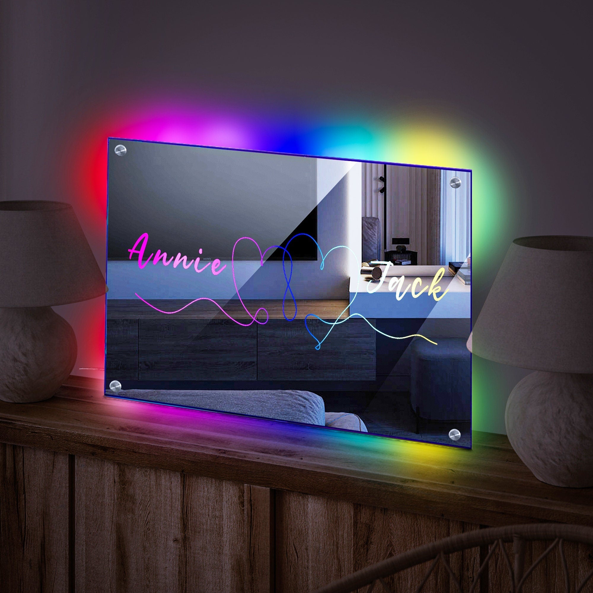 Personalized Name Mirror, Custom Mirror Neon Sign, Personalize Light up Mirror