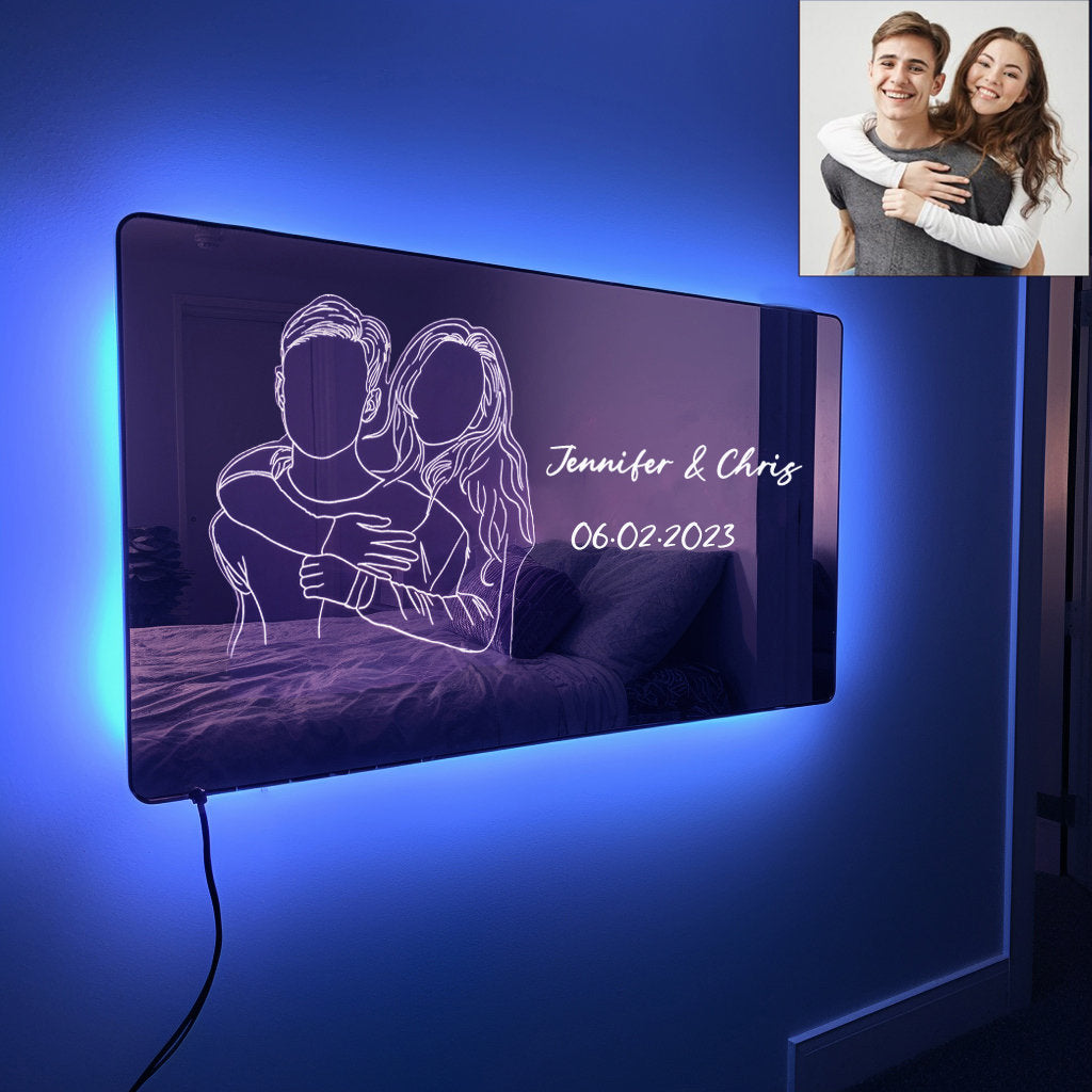 Personalized Name Mirror, Custom Photo Mirror Neon Sign, Personalize Light up Family Photo Mirror