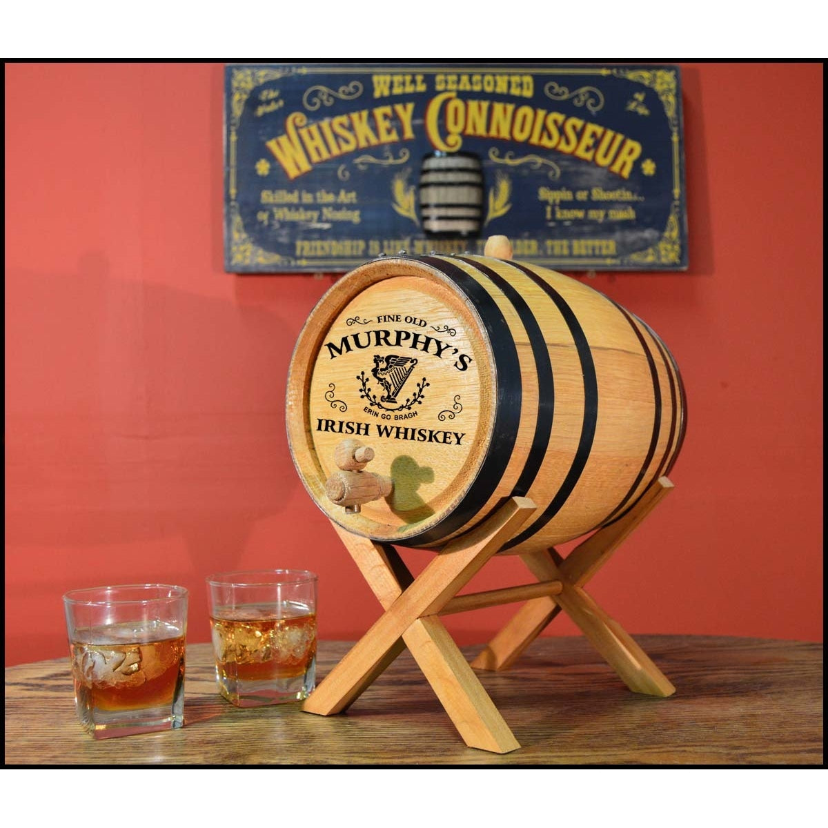 🥂Whiskey Barrel 1-2-3L, Irish Whiskey Oak Barrel Personalized with Celtic Harp