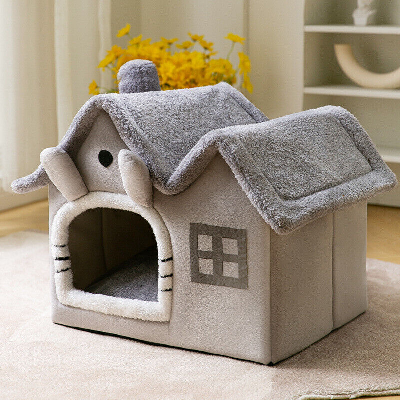 🐶Pet Dog Cat House Beds Kennel Indoor Raised Tent Cushion Mat Double Roof House