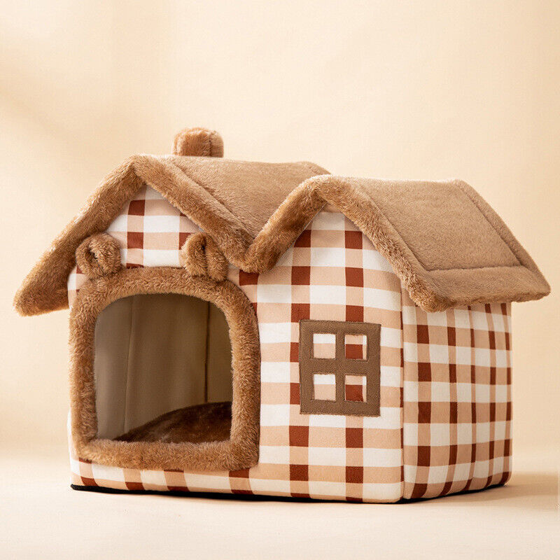 🐶Pet Dog Cat House Beds Kennel Indoor Raised Tent Cushion Mat Double Roof House