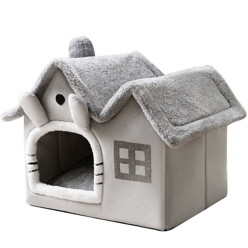 🐶Pet Dog Cat House Beds Kennel Indoor Raised Tent Cushion Mat Double Roof House