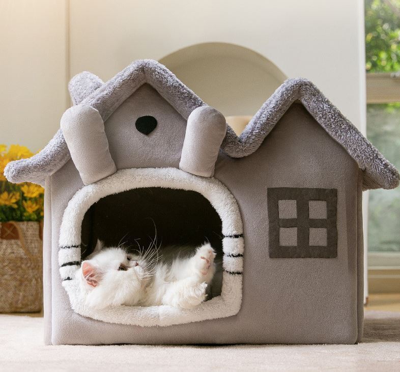 🐶Pet Dog Cat House Beds Kennel Indoor Raised Tent Cushion Mat Double Roof House