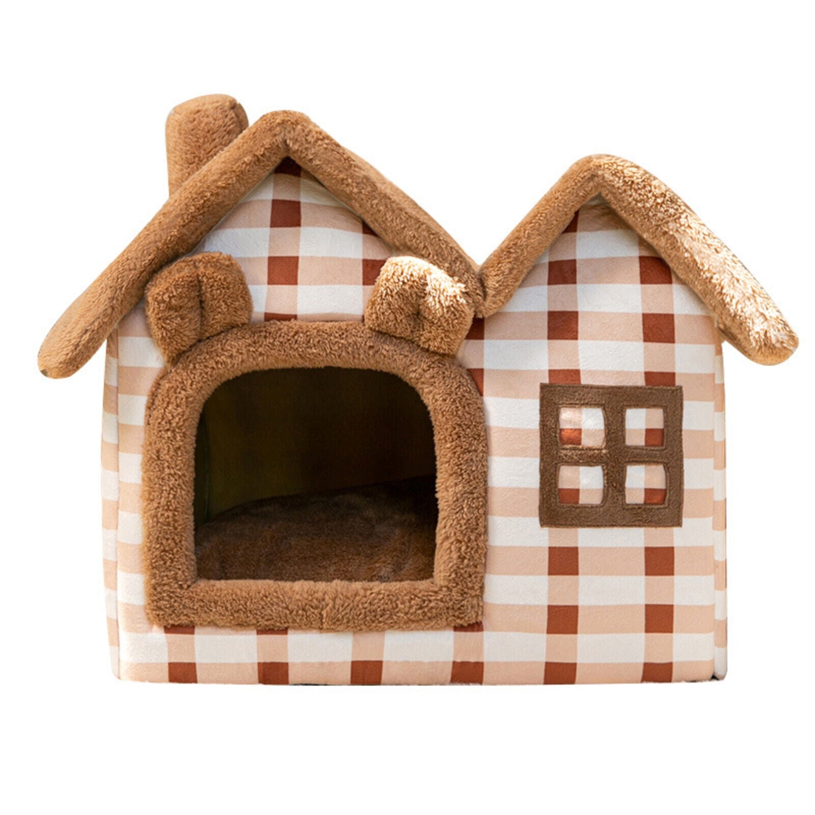 🐶Pet Dog Cat House Beds Kennel Indoor Raised Tent Cushion Mat Double Roof House