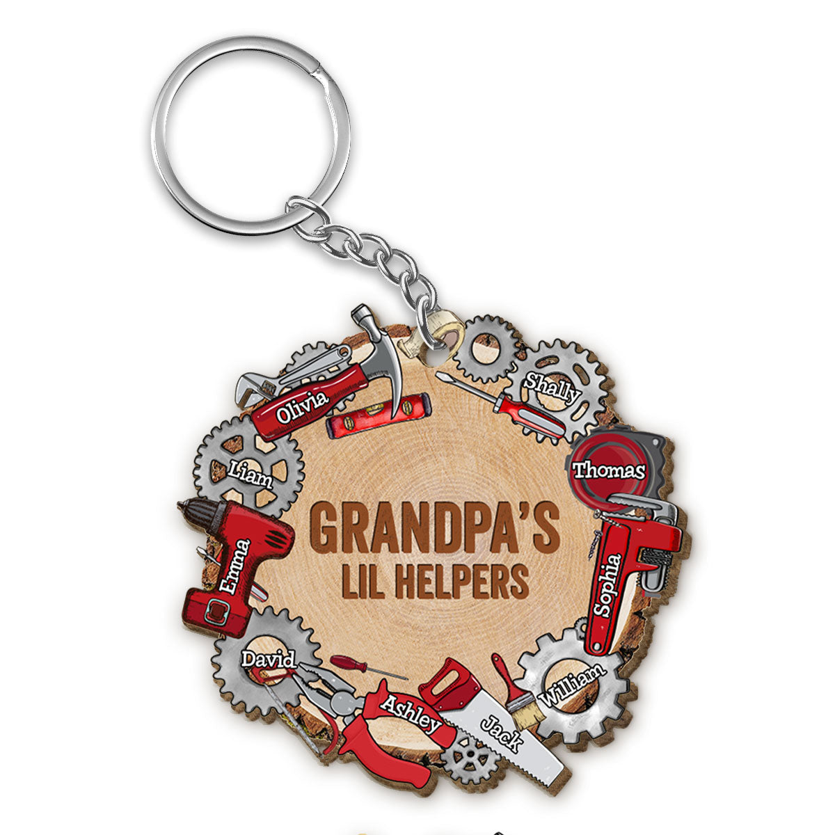 Dad Grandpa Lil Helpers Personalized Wooden Keychain