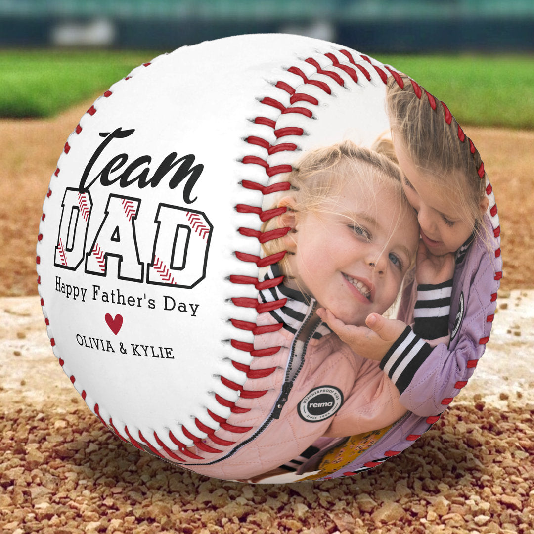 Team Dad Father's Day Custom 2 Photo Baseball