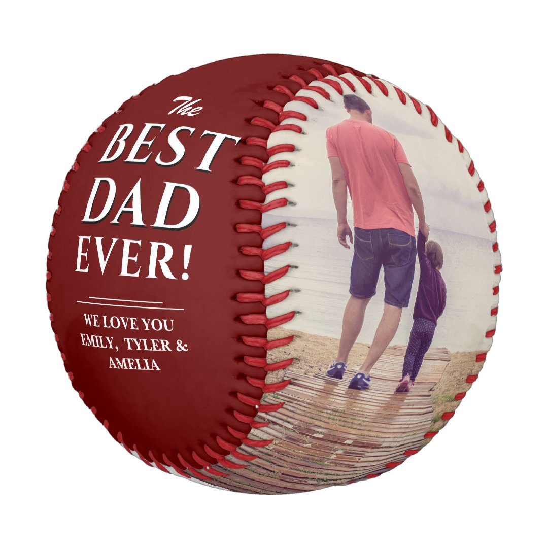 Red Best Dad Ever Father`s Day 2 Photo Collage Baseball