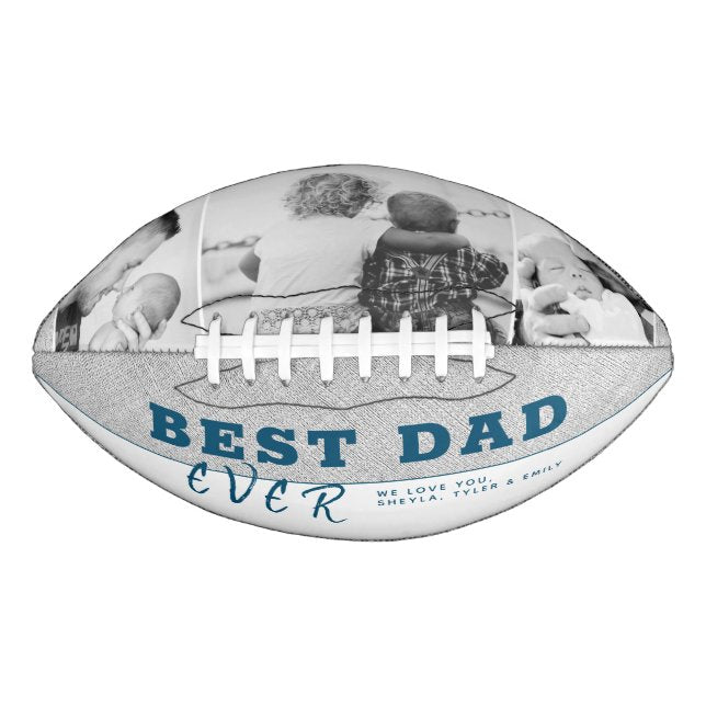 Rustic Blue Best Dad Father's Day 3 Photo Collage Football