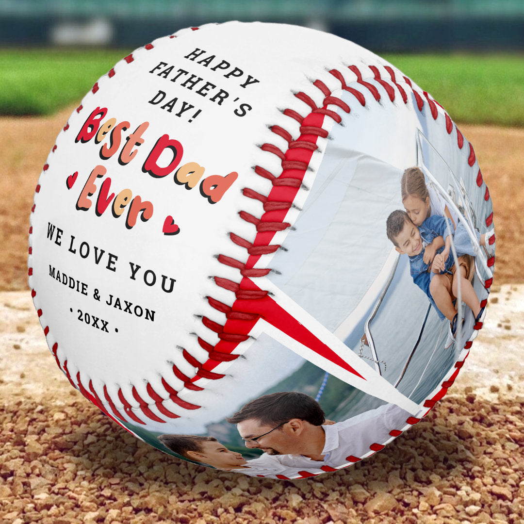 Trendy 4 Photo Best Dad Ever Keepsake Fathers Day Baseball