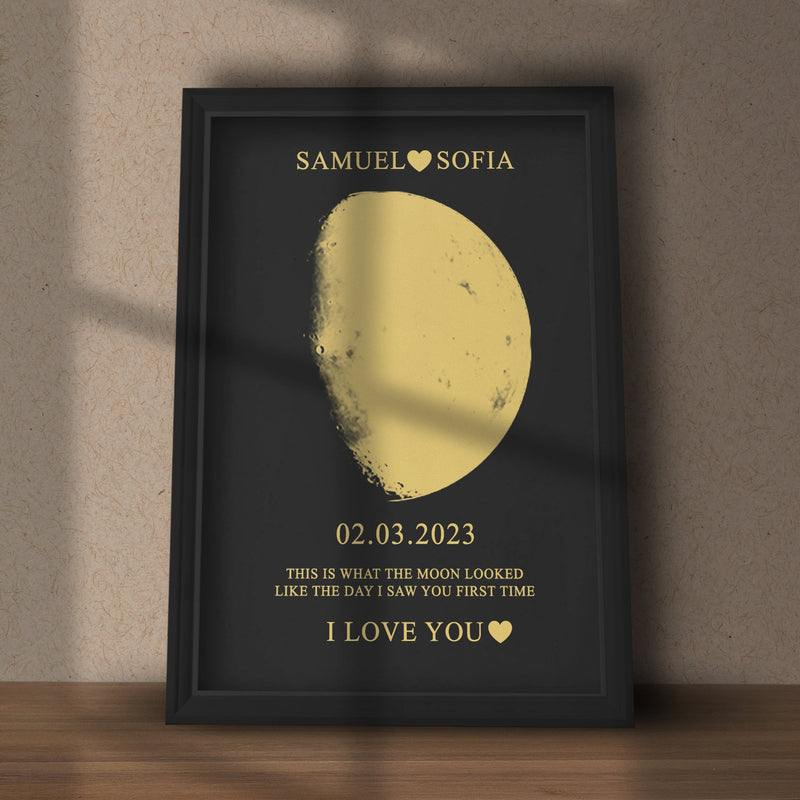 Custom Couple Art Frame/ REAL MOON PHASE - For Memory Gift (Customized free)