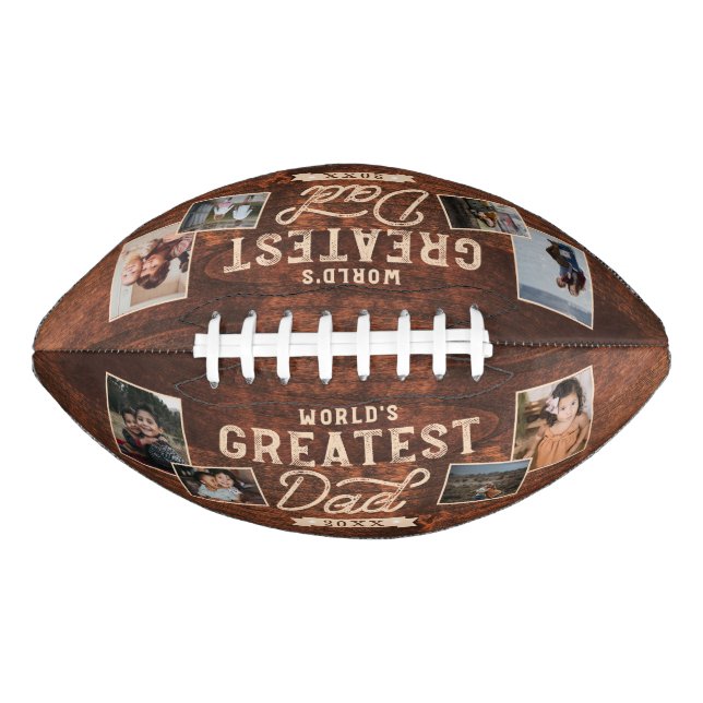 World's Greatest Dad Woodgrain Eight Photo Collage Football